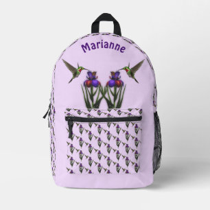 Hummingbird And Iris Flower Personalized Printed Backpack
