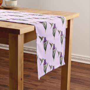 Hummingbird And Iris Flower  Short Table Runner