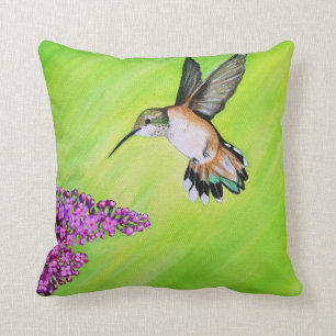 Hummingbird and Lilac Throw Pillow