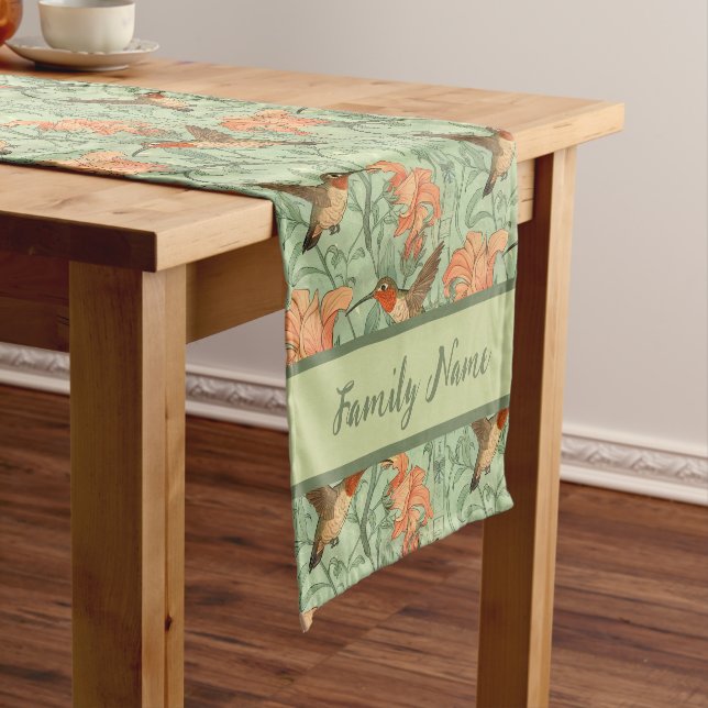 Hummingbird and Lily Pattern Short Table Runner (In Situ)