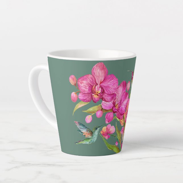 Hummingbird and Orchids Latte Mug (Left Angle)
