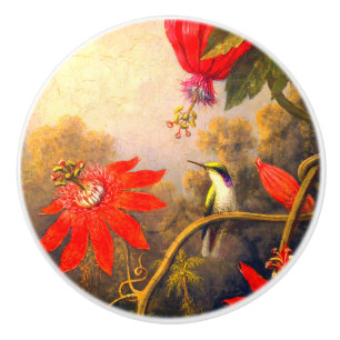 Hummingbird and Passionflowers Ceramic Knob