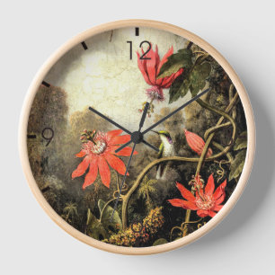 Hummingbird and Passionflowers          Clock