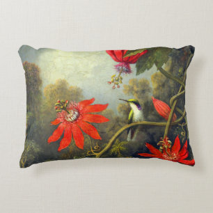 Hummingbird and Passionflowers painting Accent Pillow