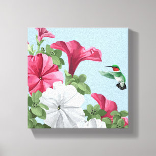 Hummingbird and Petunia Flowers Canvas Print