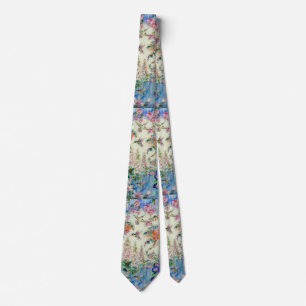 HUMMINGBIRD and Pink Flowers Necktie