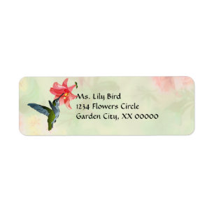 Hummingbird and Pink Lily on Floral Pattern