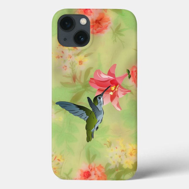 Hummingbird and Pink Lily on Floral Pattern Case-Mate iPhone Case (Back)