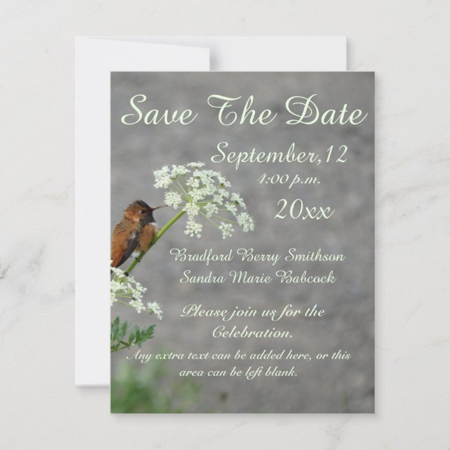 Hummingbird and Queen Ann's Lace flower Save The Date (Front)