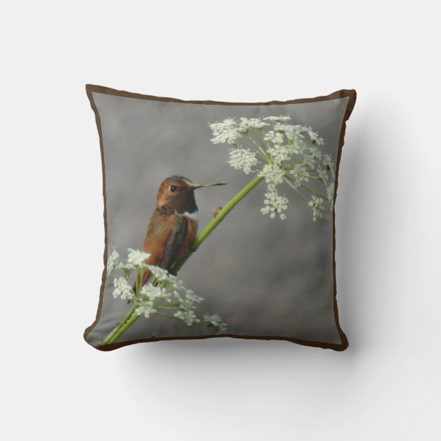 Hummingbird and Queen Ann's Lace  wedding pillow (Front)