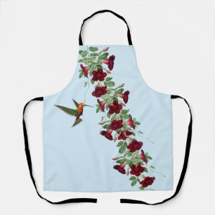 Hummingbird and Red-Flowering Vine on Blue  Apron