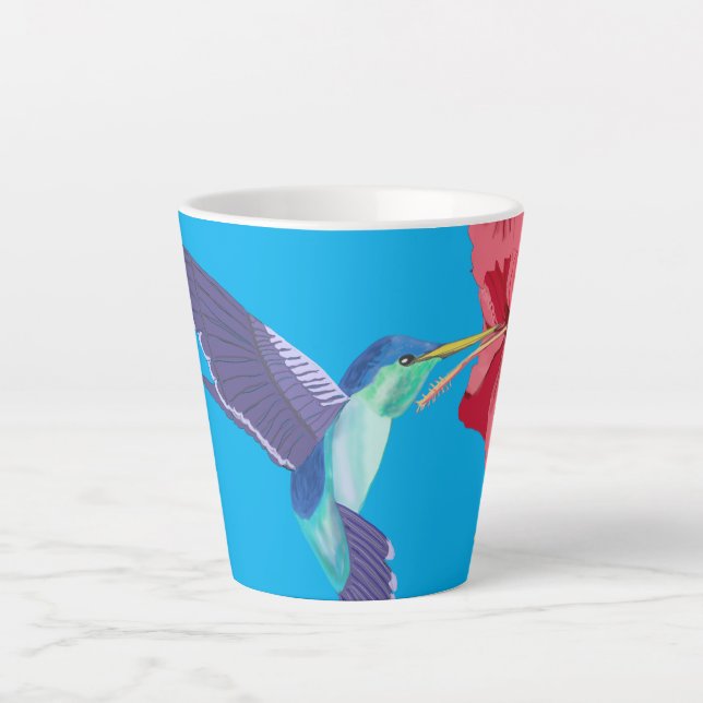 Hummingbird and red Hibiscus Latte Mug (Front)