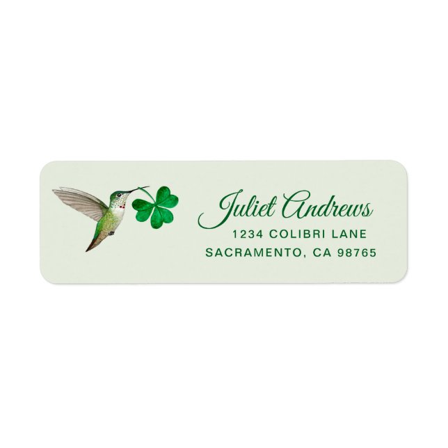 Hummingbird and Shamrock Return Address Label (Front)
