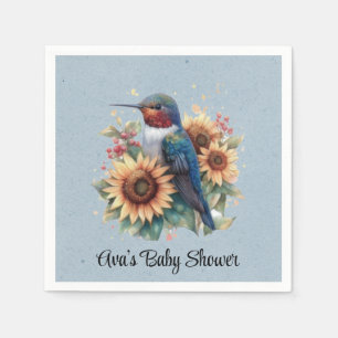 Hummingbird and Sunflower Blue Baby Shower Napkin