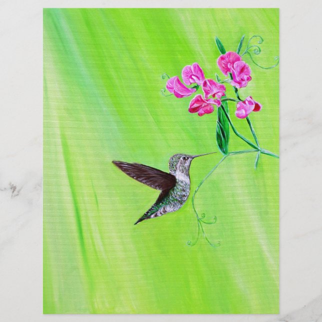 Hummingbird and Sweet Peas Painting (Front)
