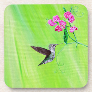 Hummingbird and Sweet Peas Painting Coaster