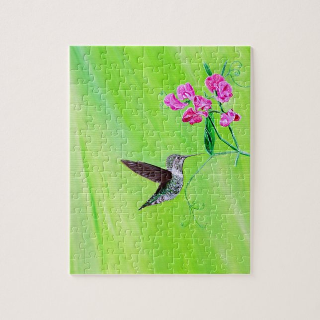 Hummingbird and Sweet Peas Painting Jigsaw Puzzle (Vertical)