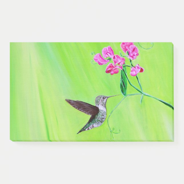 Hummingbird and Sweet Peas Painting Post-it Notes (Front)