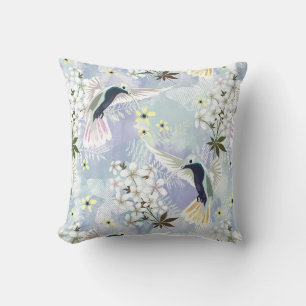 Hummingbird and white flowers throw pillow