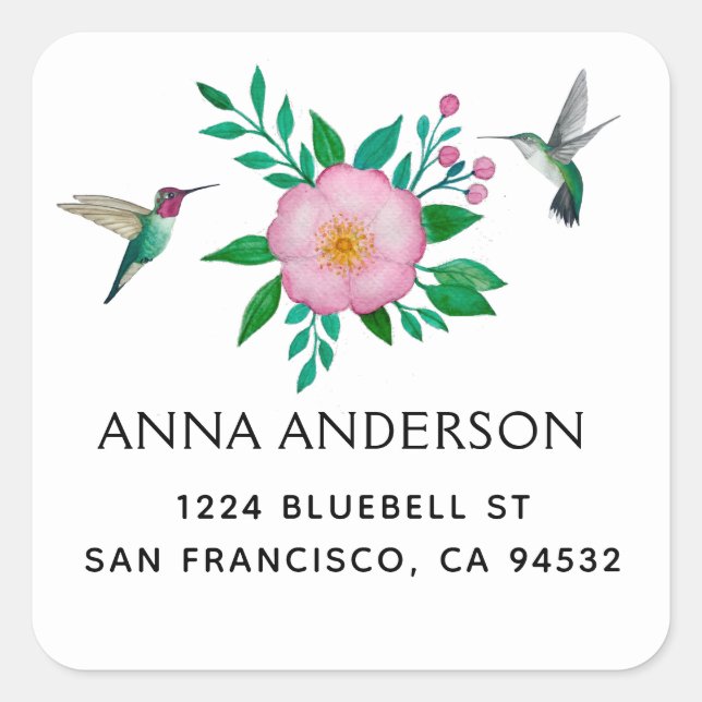 Hummingbird and Wild Rose Address Label (Front)