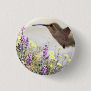 Hummingbird and Wildflowers Digital Art 1 Inch Round Button