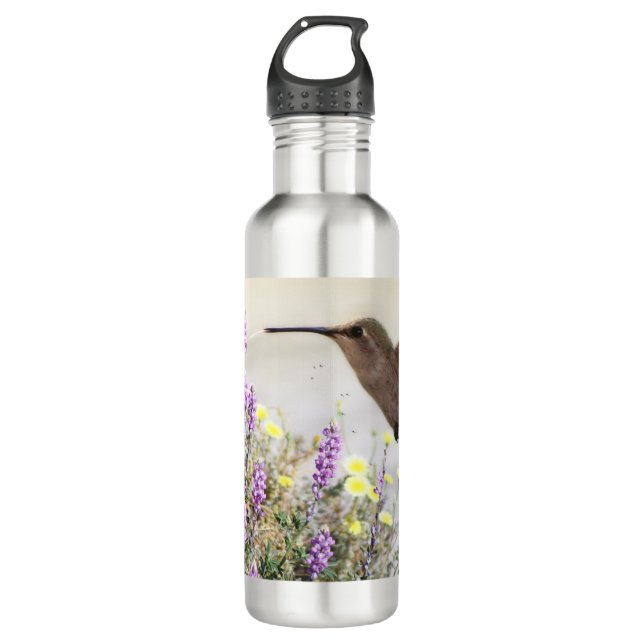 Hummingbird and Wildflowers Digital Art 710 Ml Water Bottle (Front)