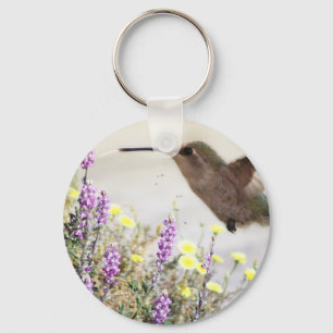 Hummingbird and Wildflowers Digital Art Keychain
