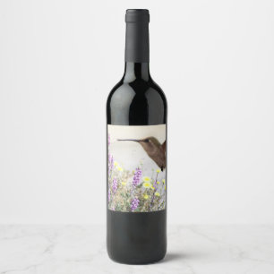 Hummingbird and Wildflowers Digital Art Wine Label