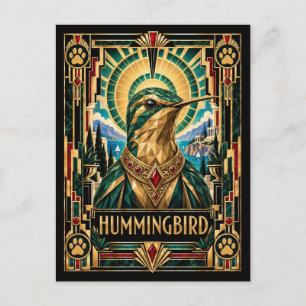 Hummingbird, Art Deco Wildlife Postcard