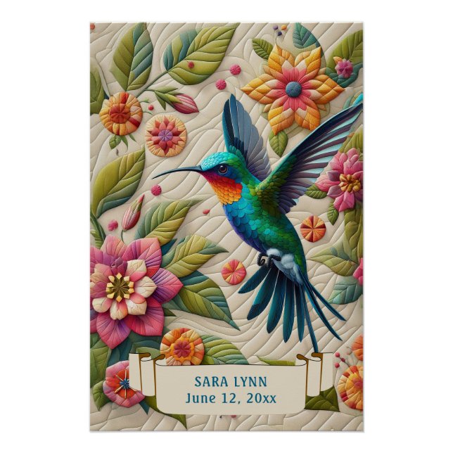 Hummingbird Art with Quilted Look Poster (Front)