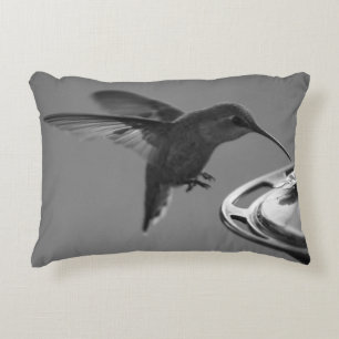 Hummingbird at Feeder Black and White 2 or 3 Accent Pillow