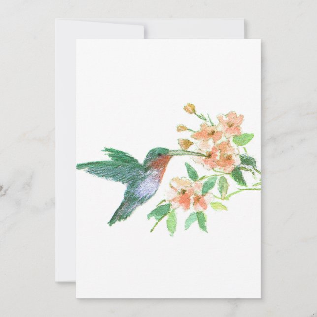 Hummingbird at flowers thank you card (Front)