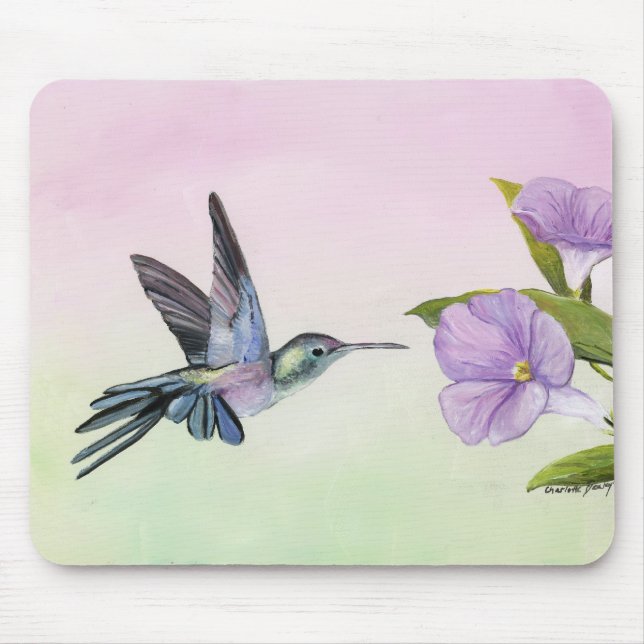 Hummingbird at Morning Glory Art Mouse pad (Front)