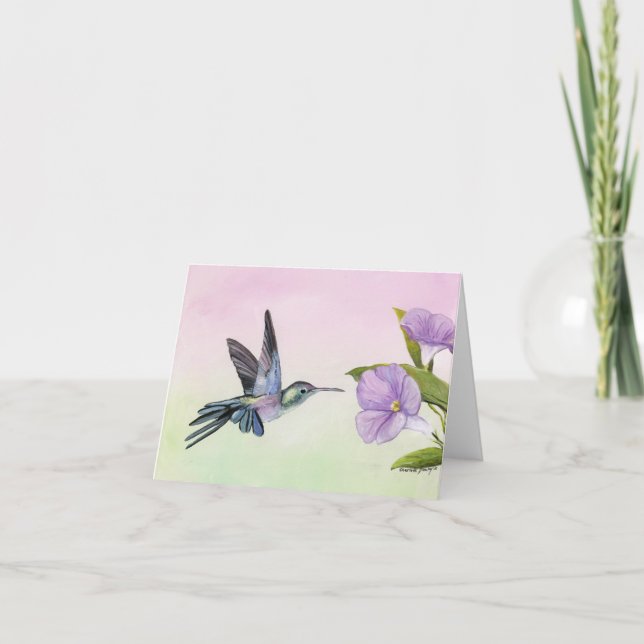 Hummingbird at Morning Glory Note Card (Front)