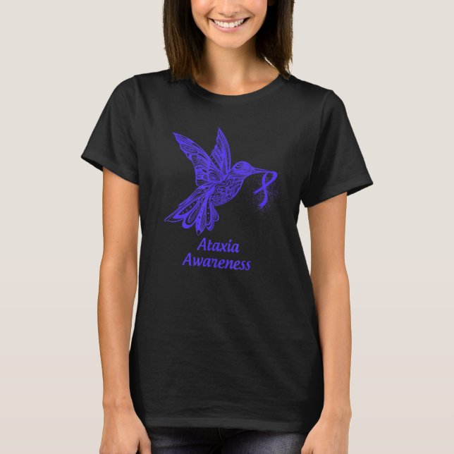 Hummingbird Ataxia Warrior With Blue Ribbon T-Shirt (Front)