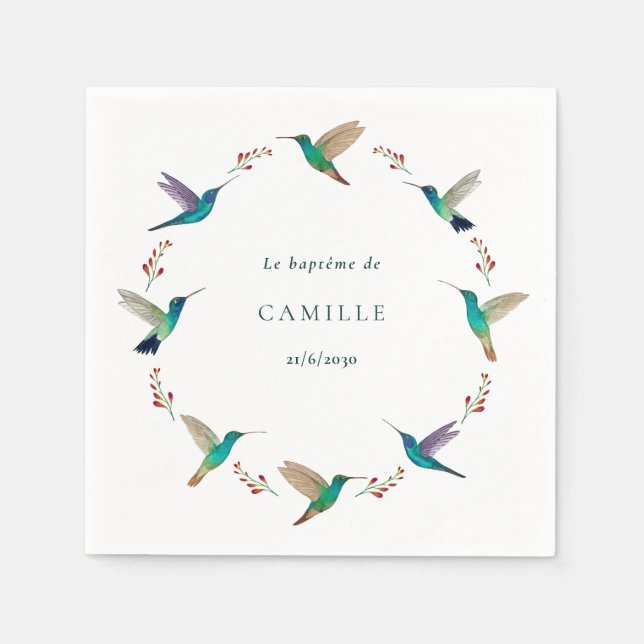 Hummingbird Baptism Napkin (Front)