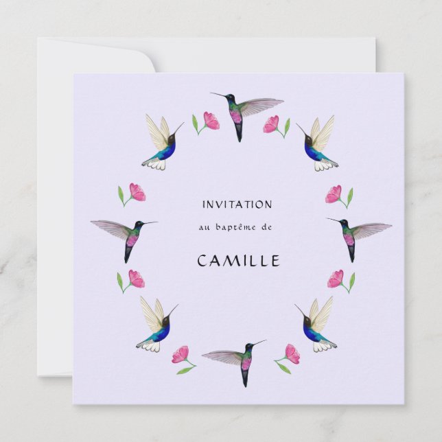 Hummingbird Baptism with Photo Invitation (Front)