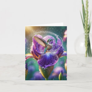 Hummingbird Bathing In Iris Note Card