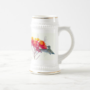 Hummingbird Bird Animal Wildlife Floral Beer Stein