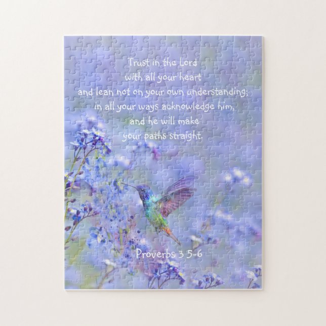 Hummingbird Bird Blue Garden Floral BibleScripture Jigsaw Puzzle (Vertical)