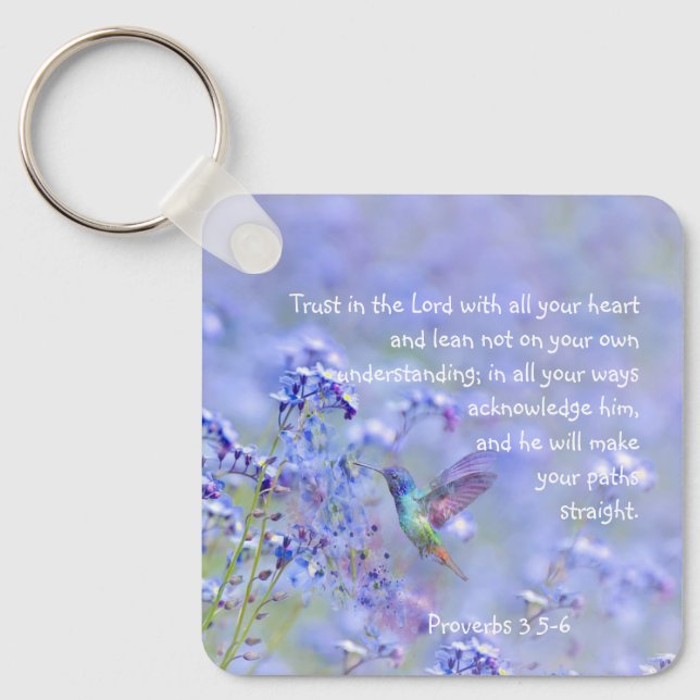 Hummingbird Bird Blue Garden Floral BibleScripture Keychain (Front)