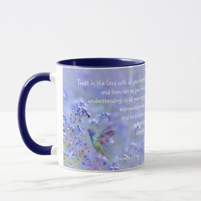 Hummingbird Bird Blue Garden Floral BibleScripture Mug (Left)