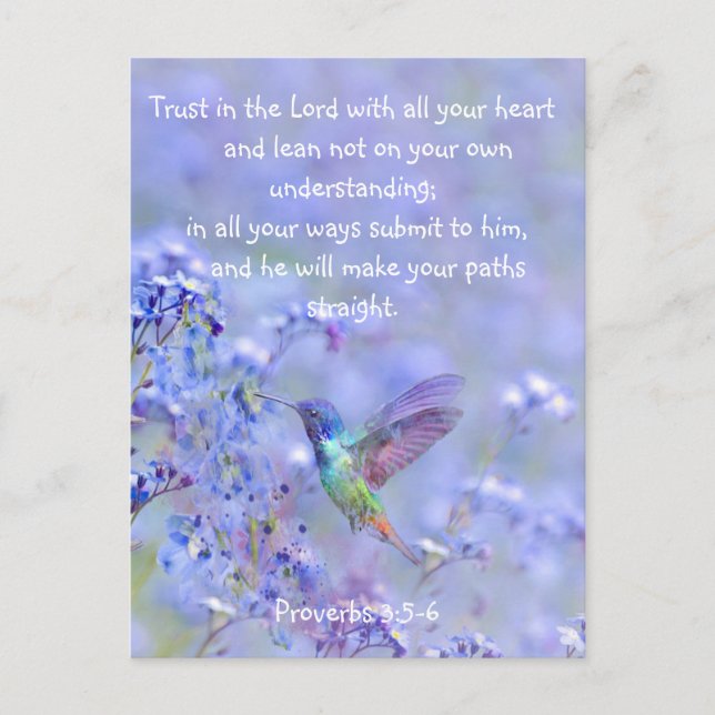 Hummingbird Bird Blue Garden Flower BibleScripture Postcard (Front)