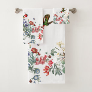 Hummingbird Bird Butterfly Flower Bath Towel Set