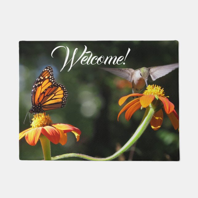 Hummingbird Bird Flowers Butterfly Welcome Doormat (Front)