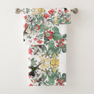 Hummingbird Bird Garden Flowers Bath Towel Set