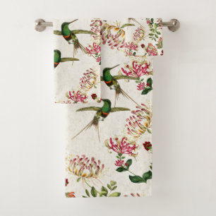 Hummingbird Bird Honeysuckle Flower Bath Towel Set