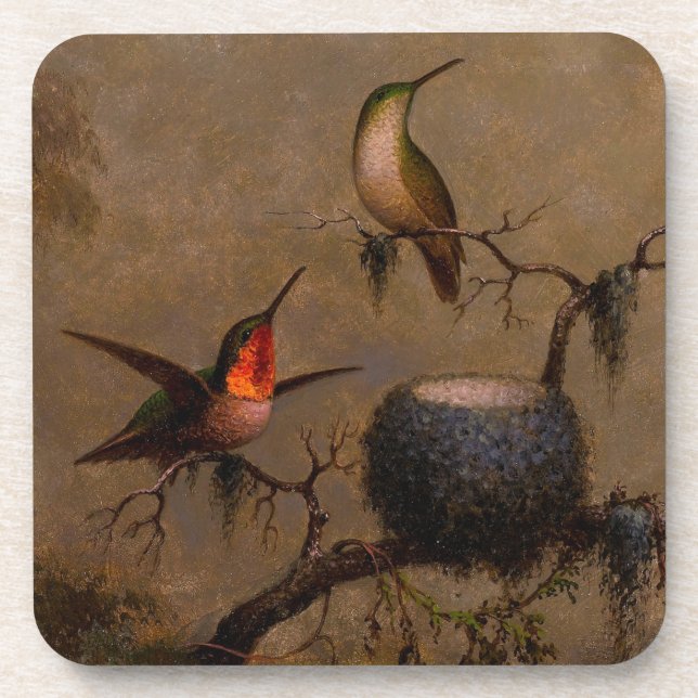Hummingbird bird nest victorian heade painting coaster (Front)