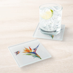 Hummingbird & Bird of Paradise Art Glass Coaster