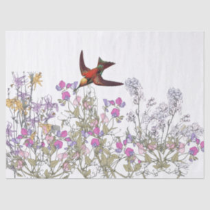 Hummingbird Bird Sweet Pea Flowers Tissue Paper